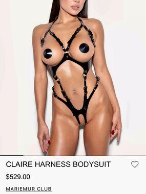 MarieMur Claire Leather Harness Bodysuit Black Adjustable Luxury Lingerie XS/S-M